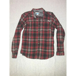 Mens Columbia Button Up Size Medium Plaid Cotton Basic Casual Black Red Grey